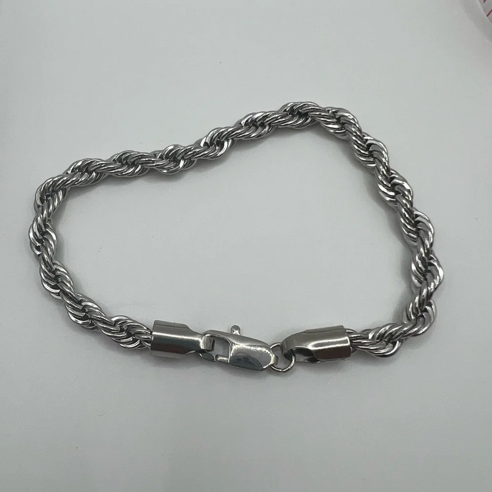Men's Silver Rope Chain Bracelet, stainless steel